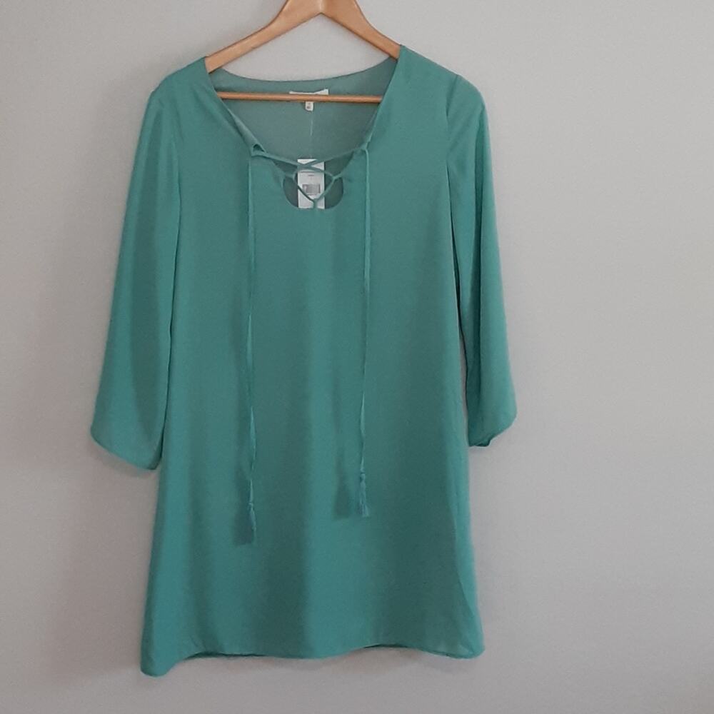 Honey Belle Green shift tassel dress small